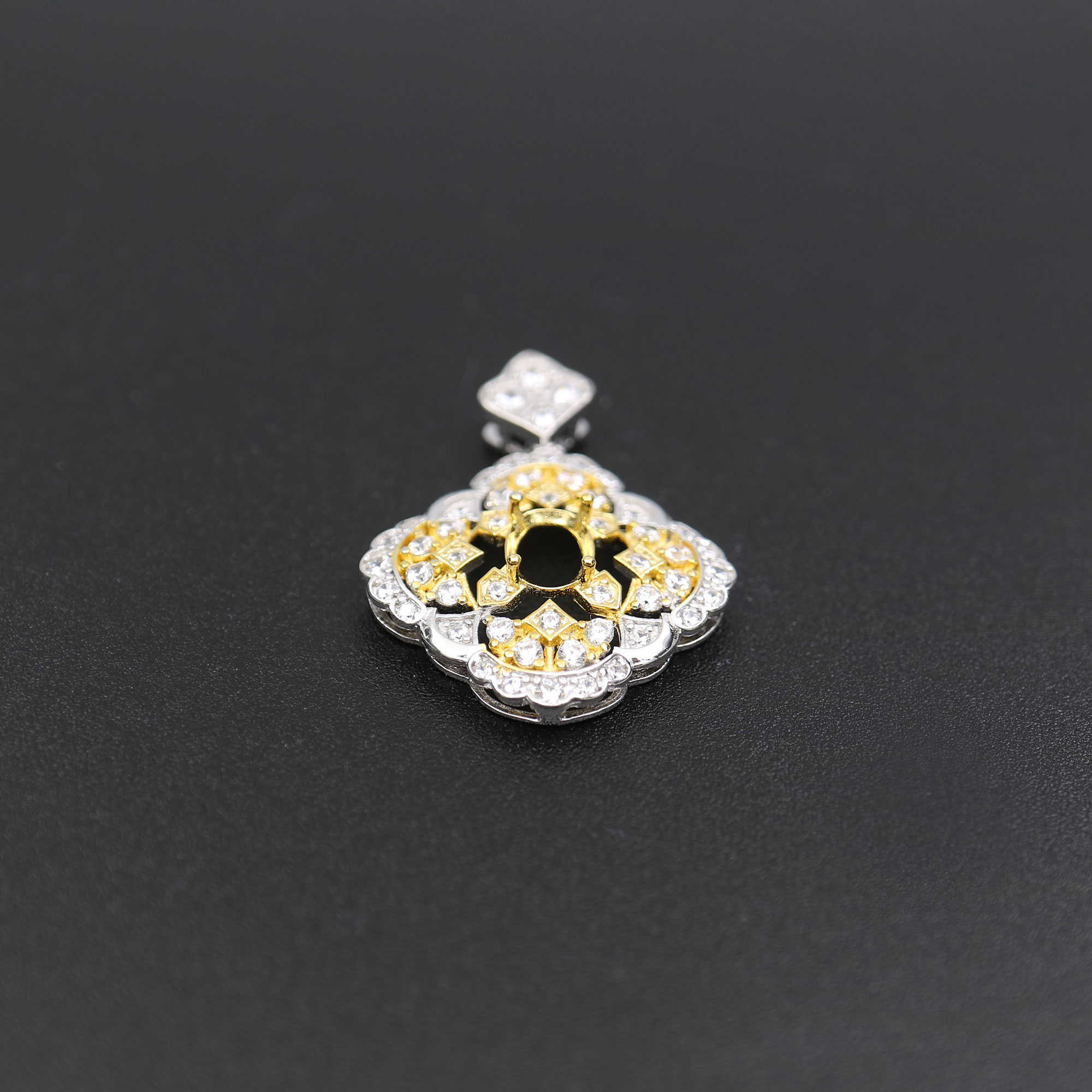 1Pcs 5X7MM Oval Bezel Gold Plated Pave Flower Vintage Style Solid 925 Sterling Silver Pendant Settings DIY Gemstone Jewelry Supplies 1421111 - Click Image to Close